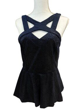 Guess Peplum Faux Suede Midnight Blue Reptile Criss-Cross Front Sz M (SKU: 43W)
